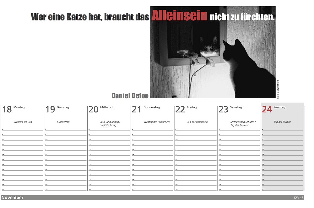 Der literarische Katzen Wochenplaner 2019 - Kalenderblatt